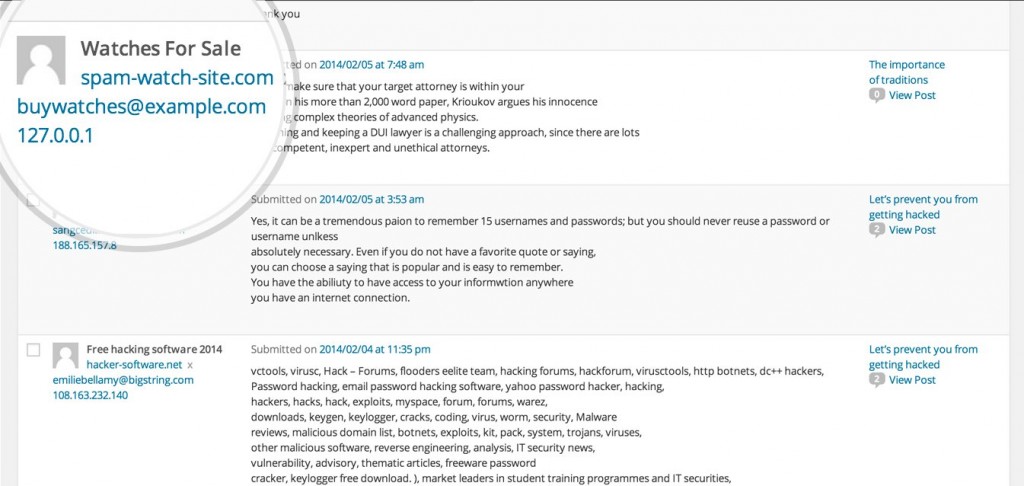 01 akismet sample-spam-screenshot