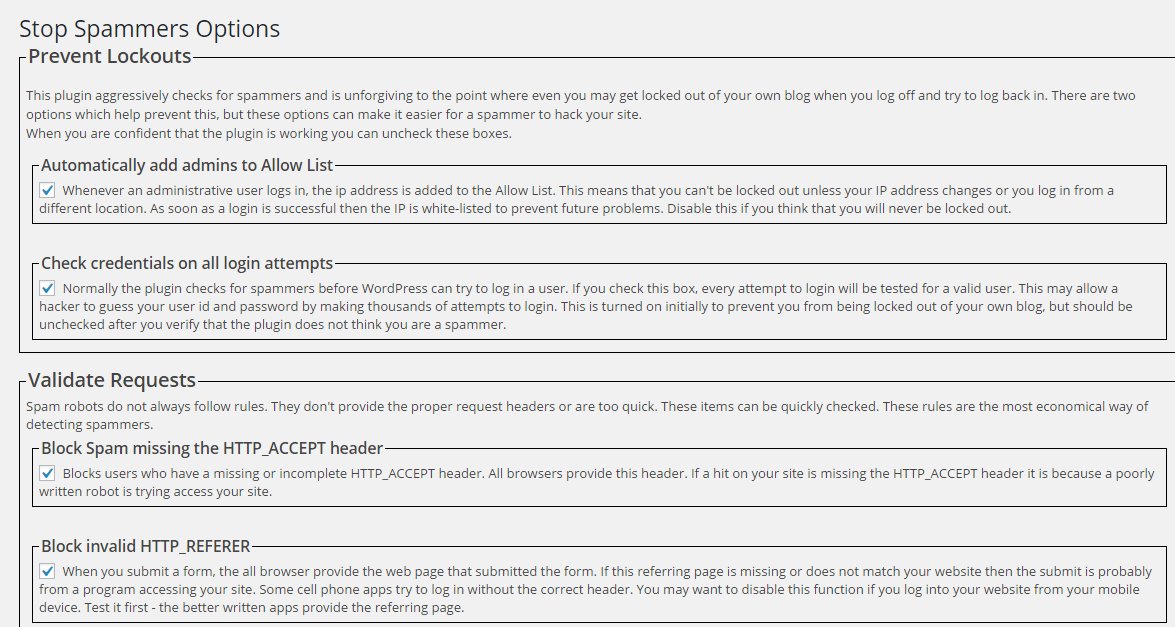 09 Stop Spammers Spam Prevention settings