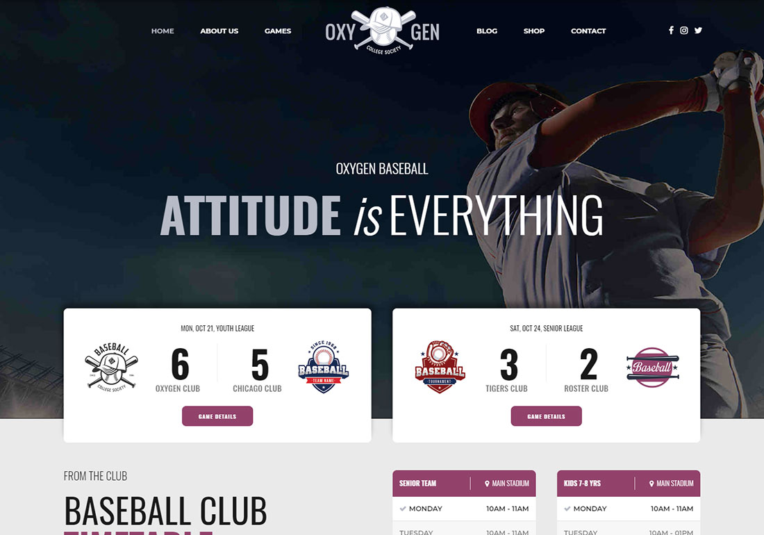 Oxigeno baseball WordPress theme