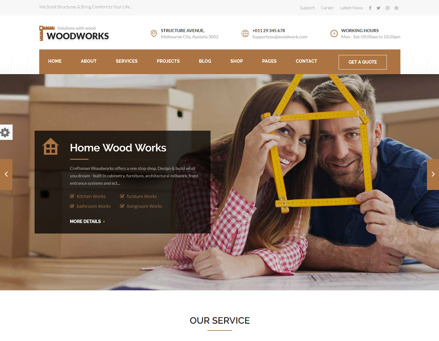Wood Works WordPress theme for craftsmans 