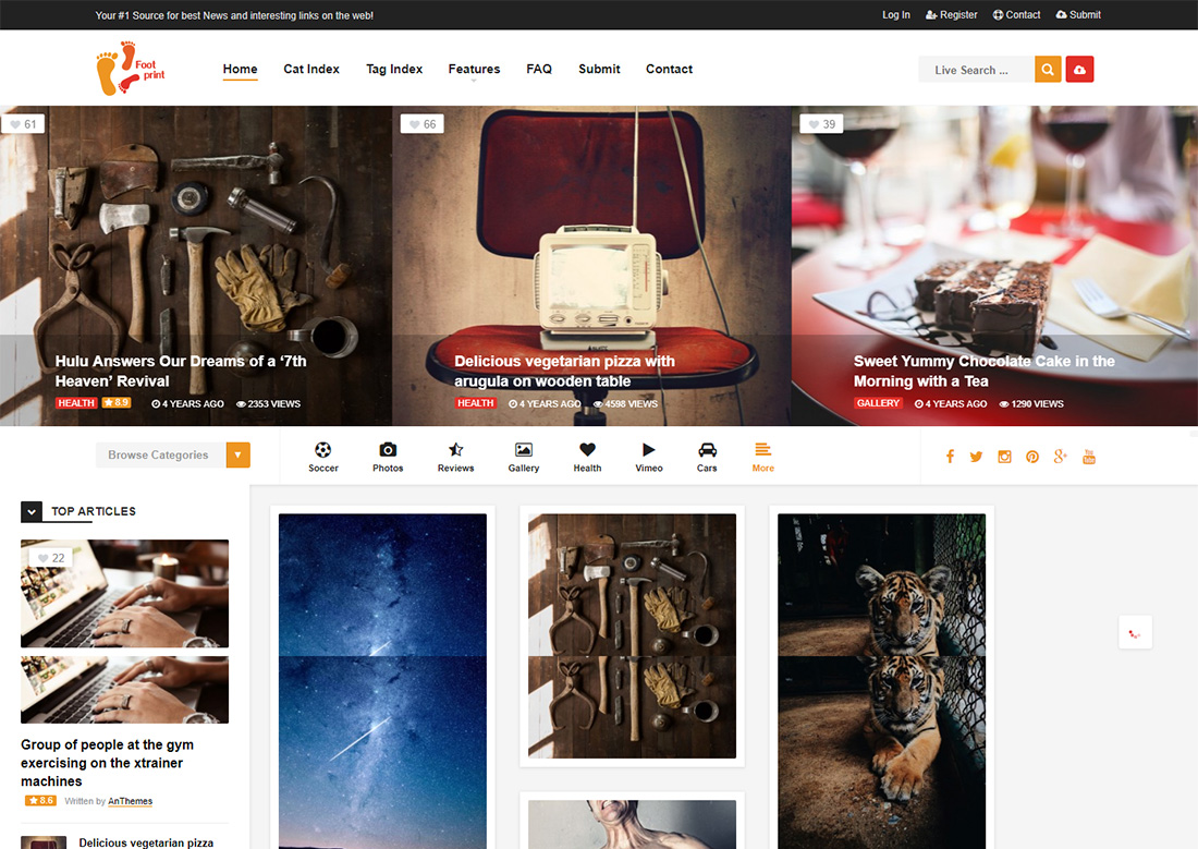 foot photo sharing WordPress theme