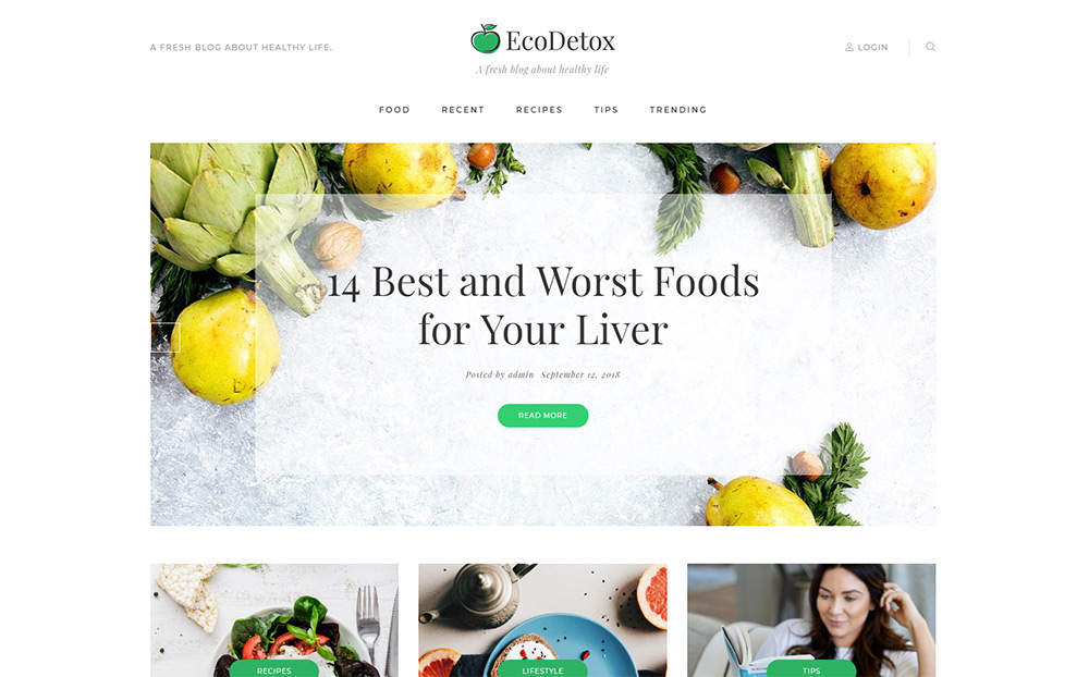 EcoDex - Fresh Food Blog Website For Healthy Lifestyle WordPress Theme