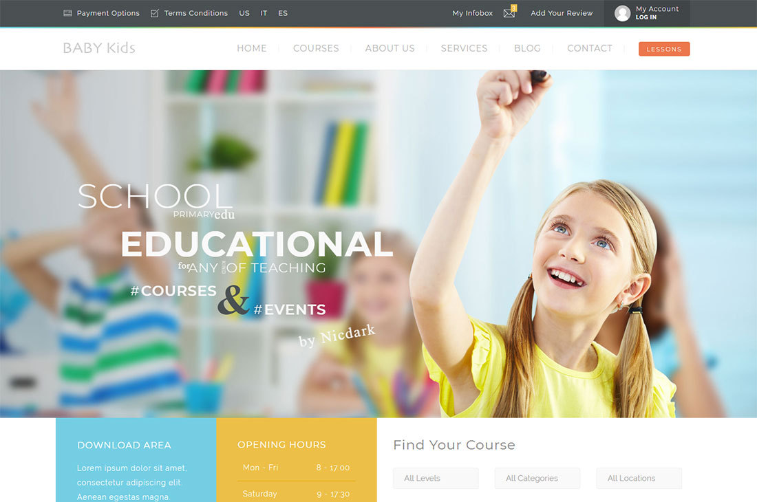 baby kids elementary school WordPress theme
