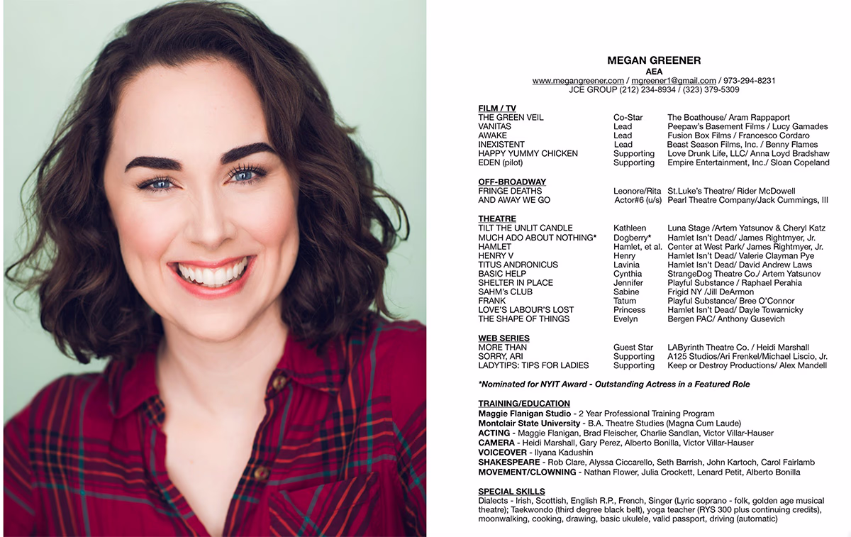 Actor resume example on their website