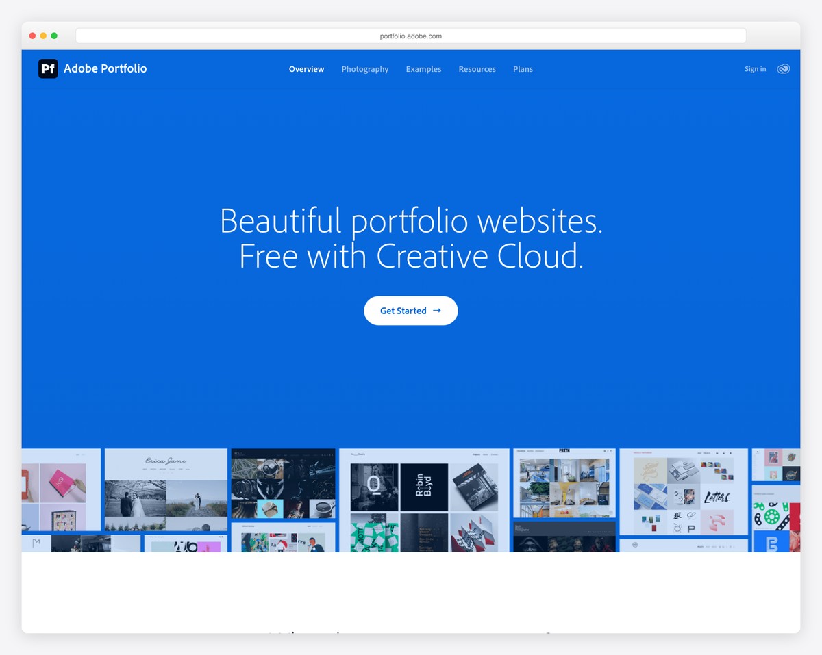 Adobe Portfolio photography website builder included with Creative Cloud