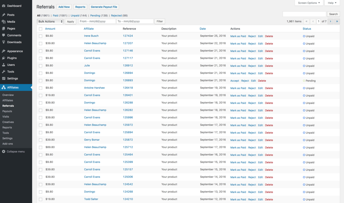 Affiliate WP Referral Settings Page