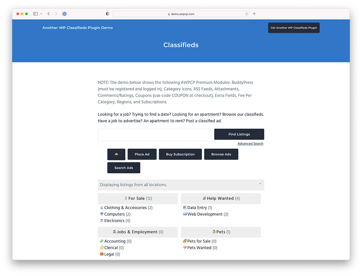 awpcp - classifieds WordPress plugin