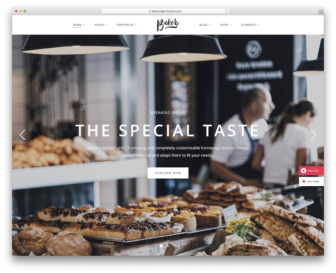 baker cake shops wordpress theme