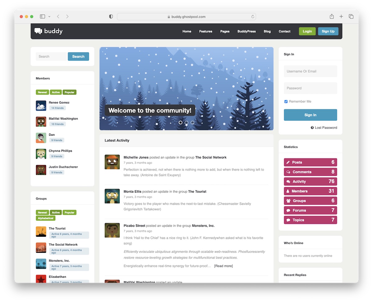 buddy community wordpress theme