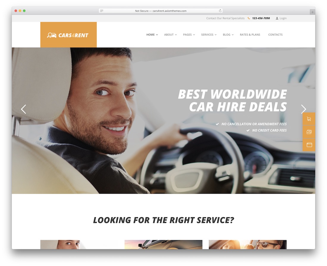 cars4rent taxi car rental service wordpress theme