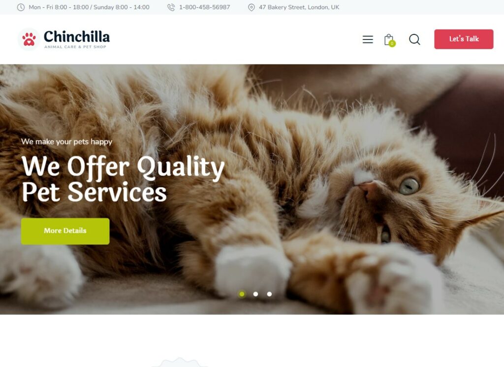 Chinchilla | Animal Care & Pet Shop WordPress Theme