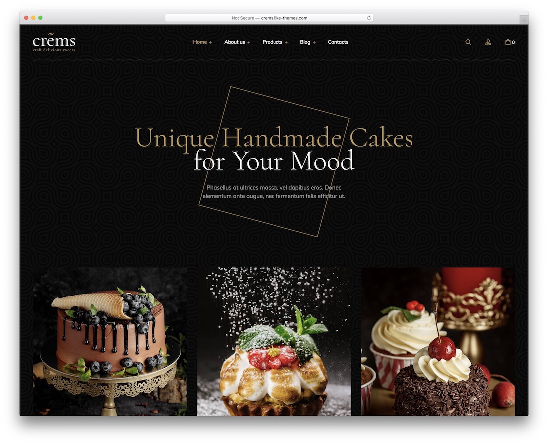 crems cake shops wordpress theme