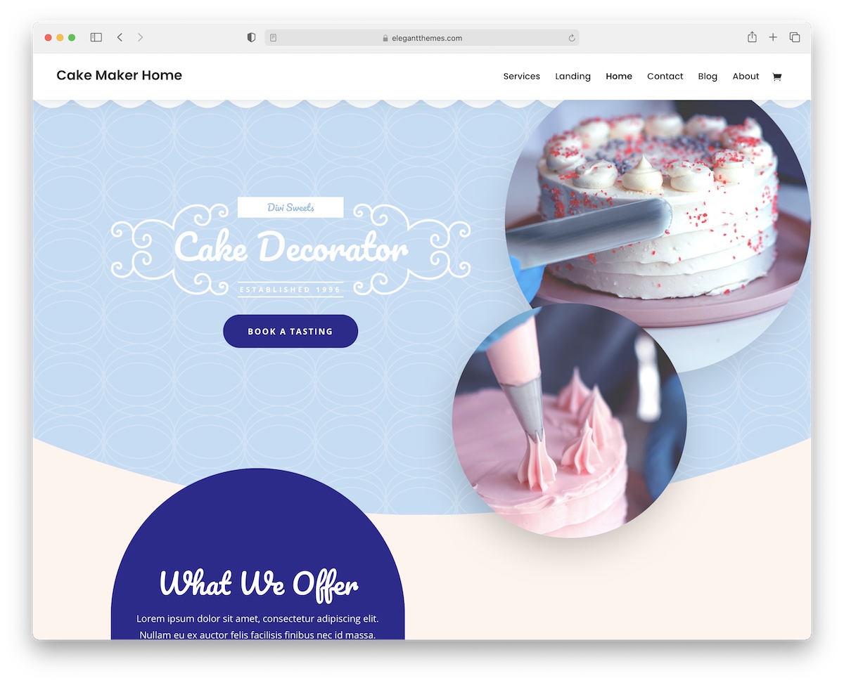 divi cake shops wordpress theme