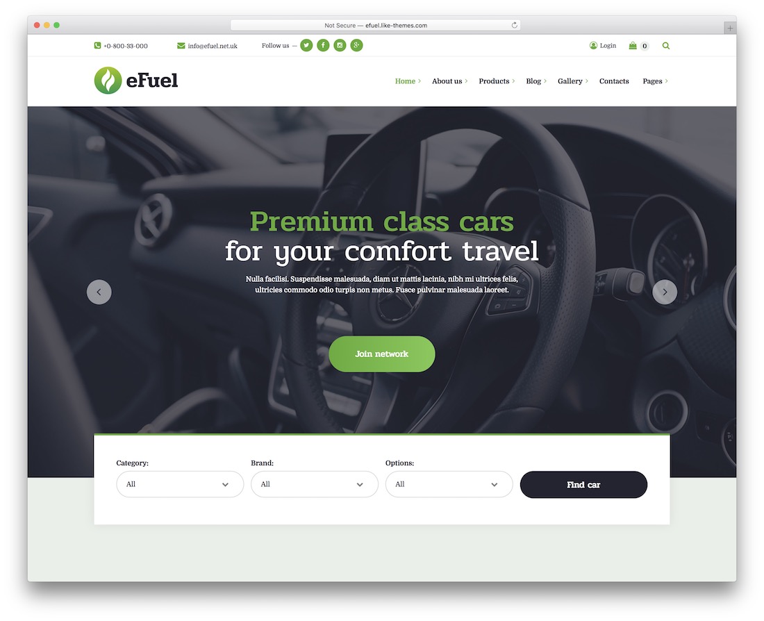 efuel taxi car rental service wordpress theme