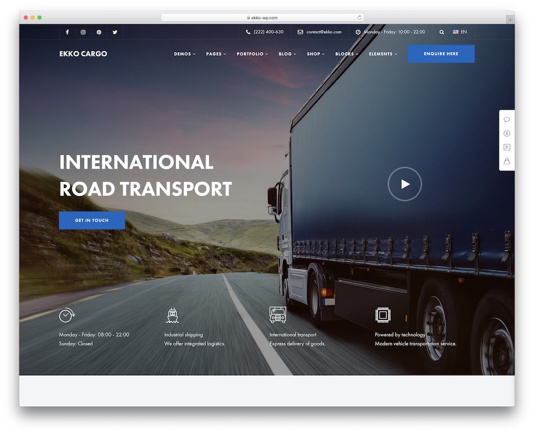 ekko transportation logistics wordpress theme