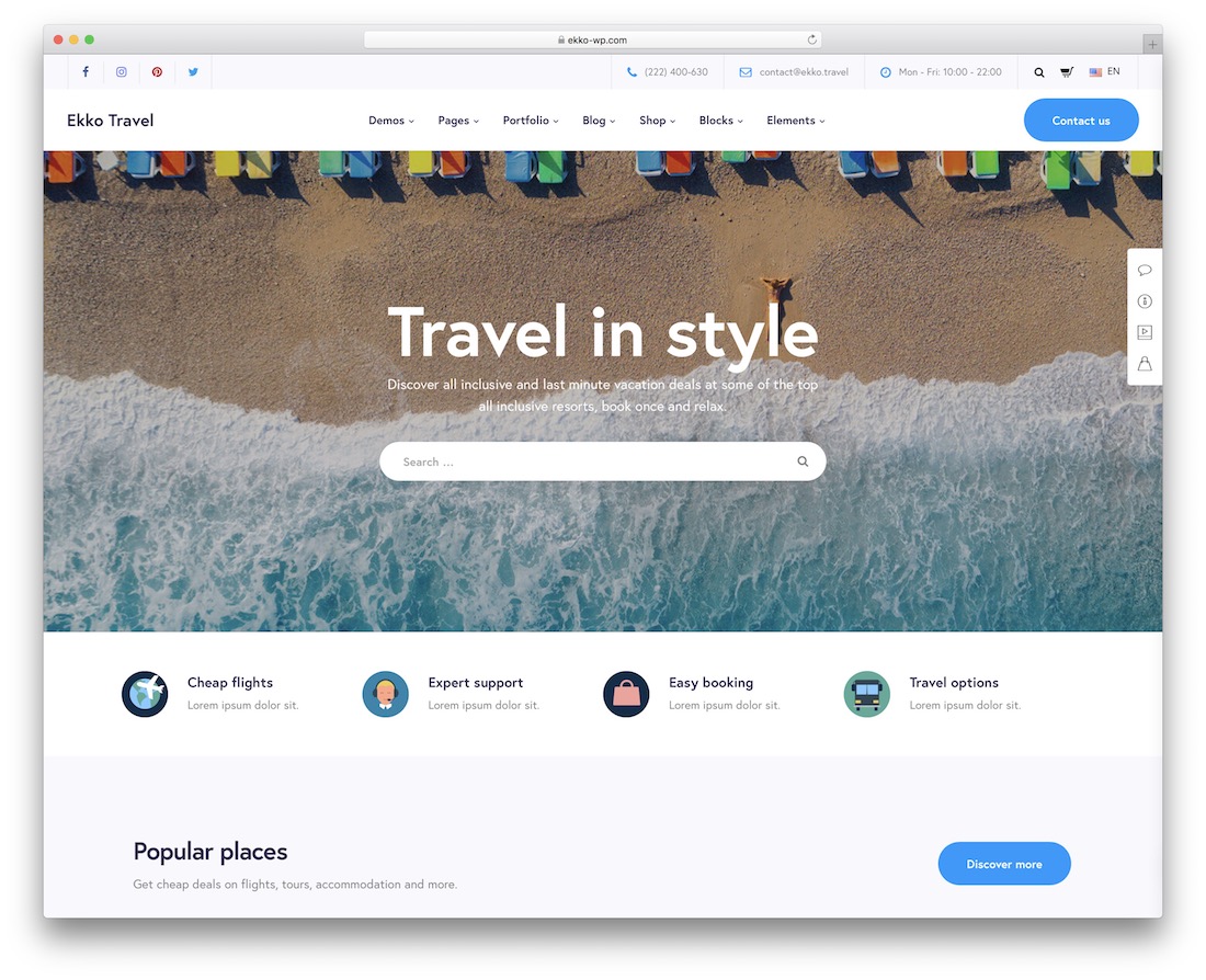 ekko travel agency wordpress theme
