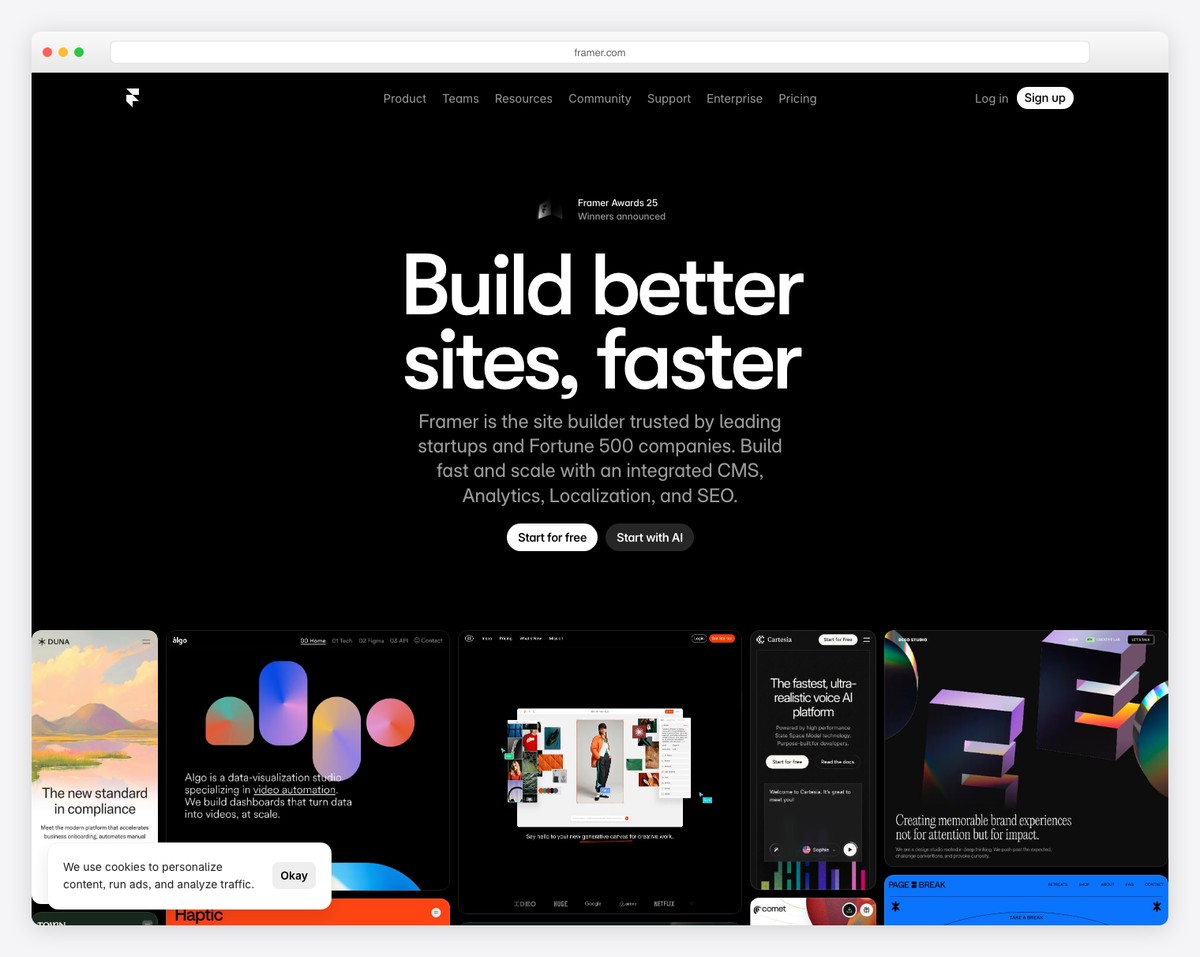 Framer website builder with motion design tools and component-based editor