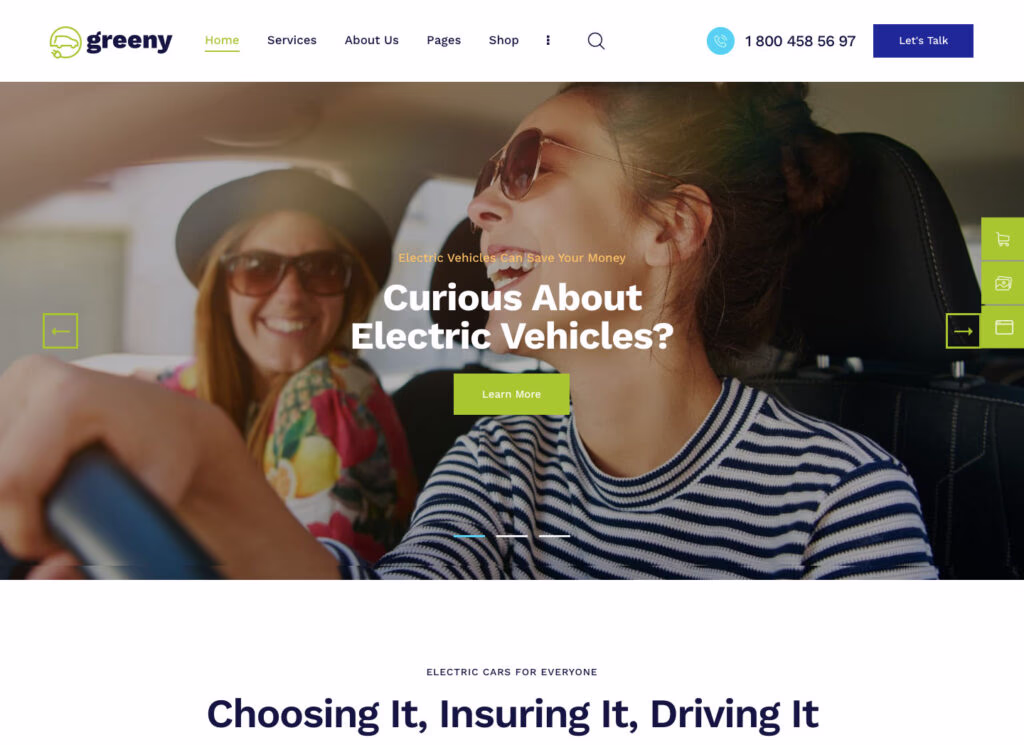 Greeny - Electric Car Dealership WordPress Theme