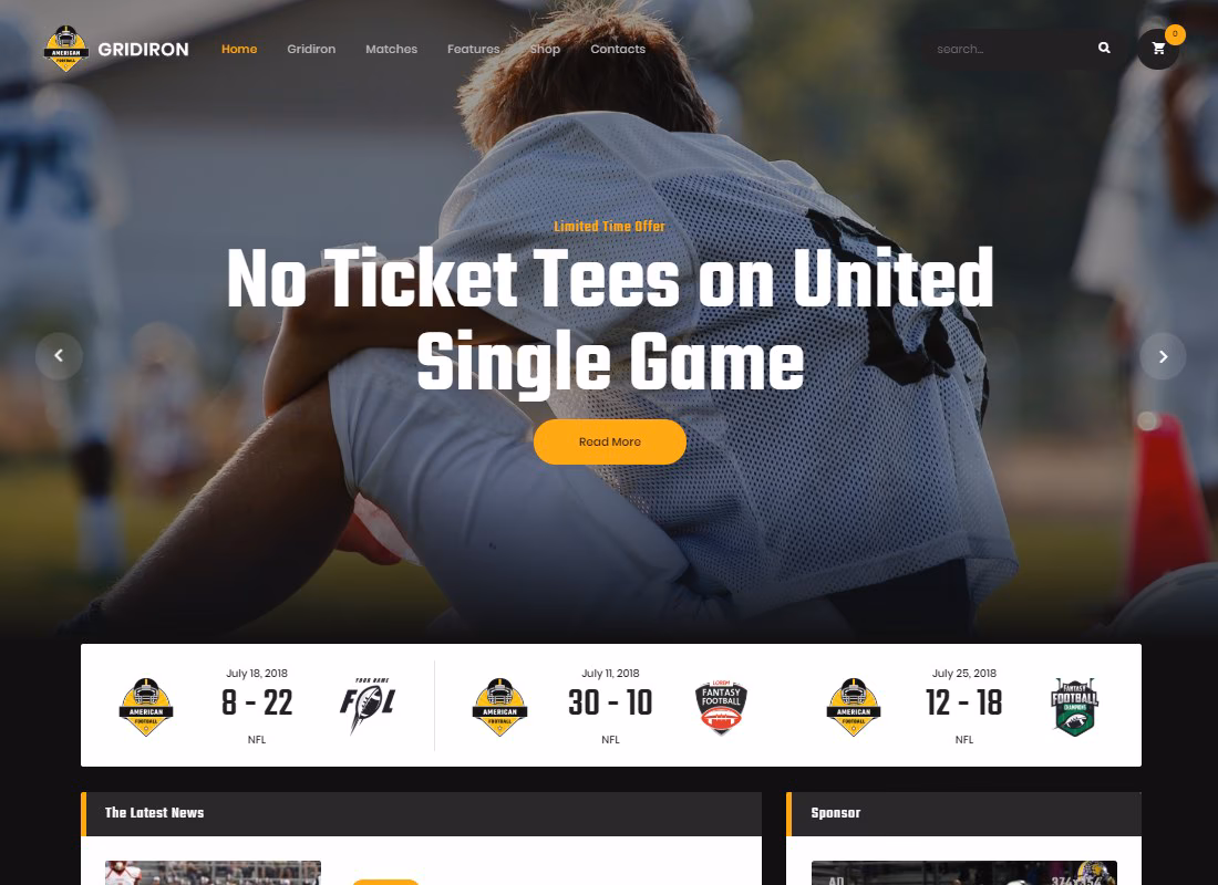 Gridiron | American Football & NFL Team WordPress Theme