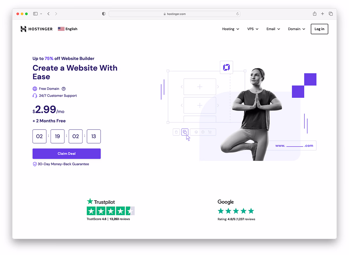 Hostinger - community website builder and hosting