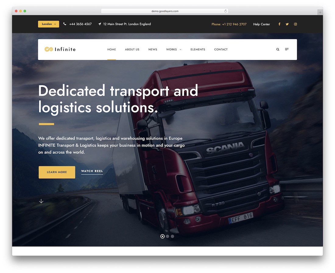 infinite transportation logistics wordpress theme