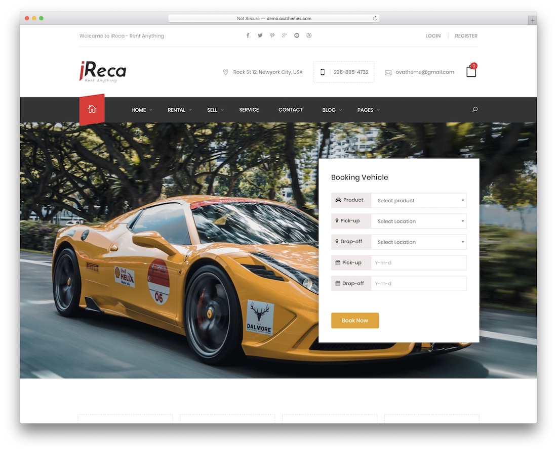 ireca taxi car rental service wordpress theme