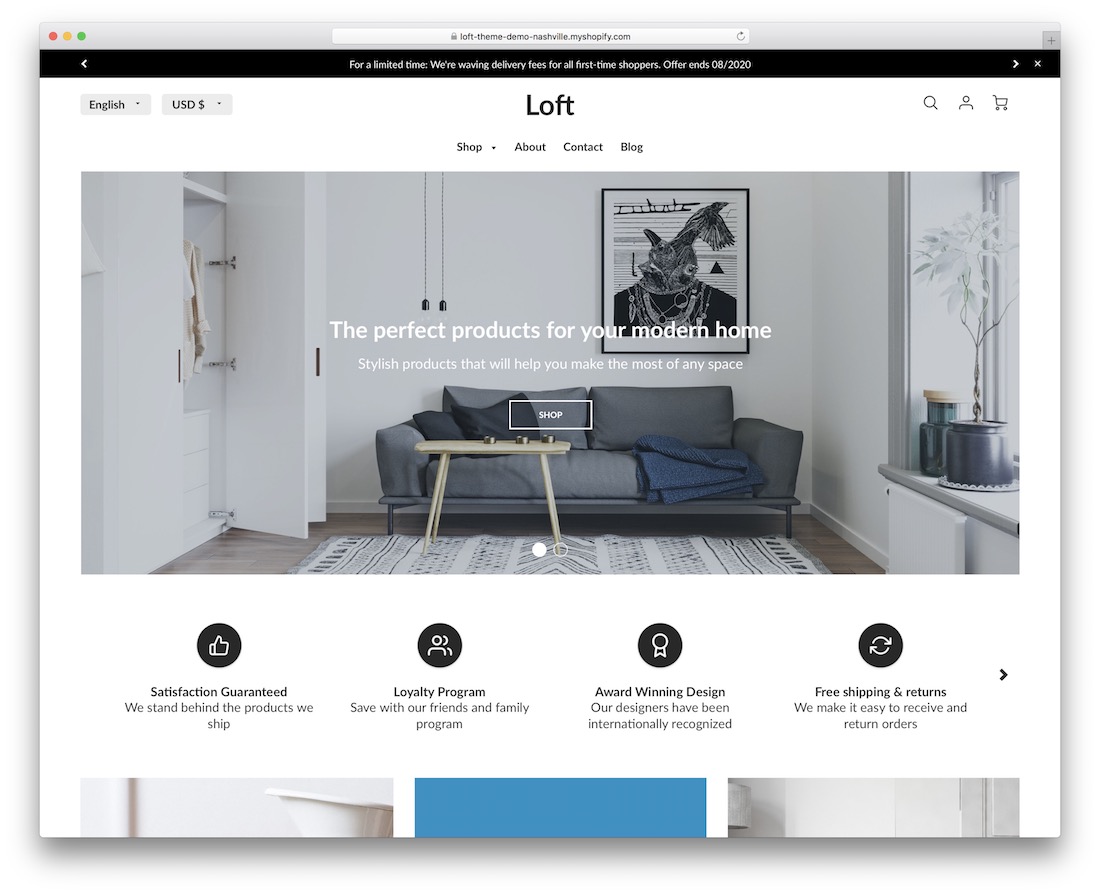 loft shopify parallax theme