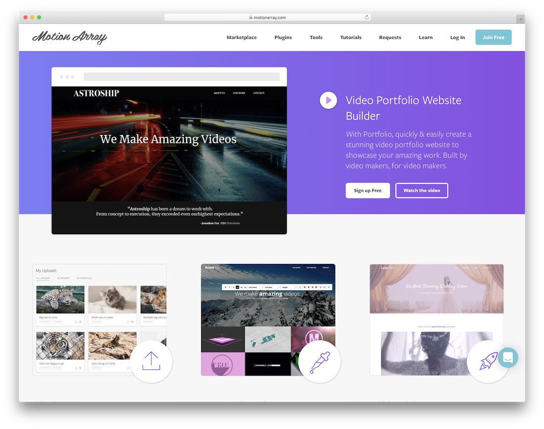 motion array website builder for photographers