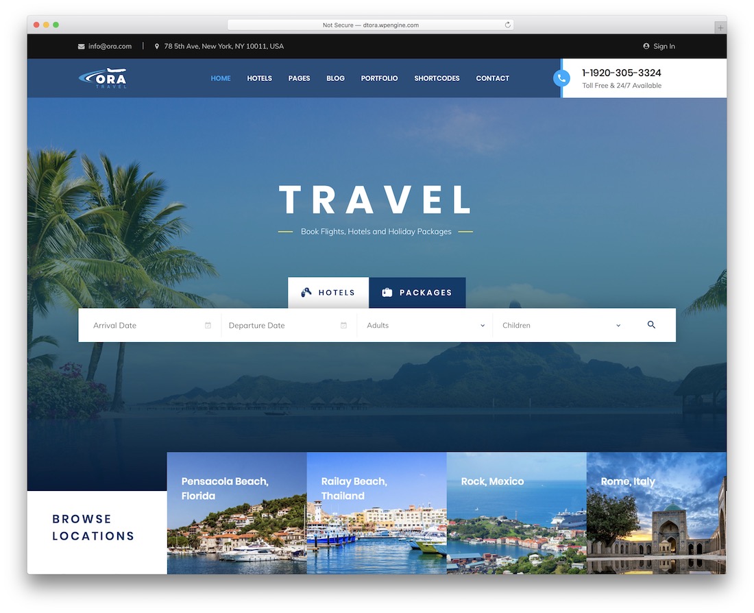 ora travel agency wordpress theme