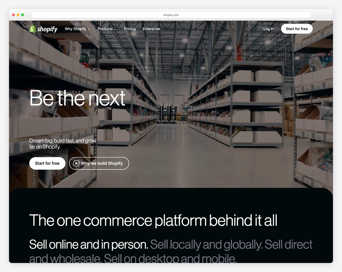 Shopify website builder with online store dashboard and product management tools