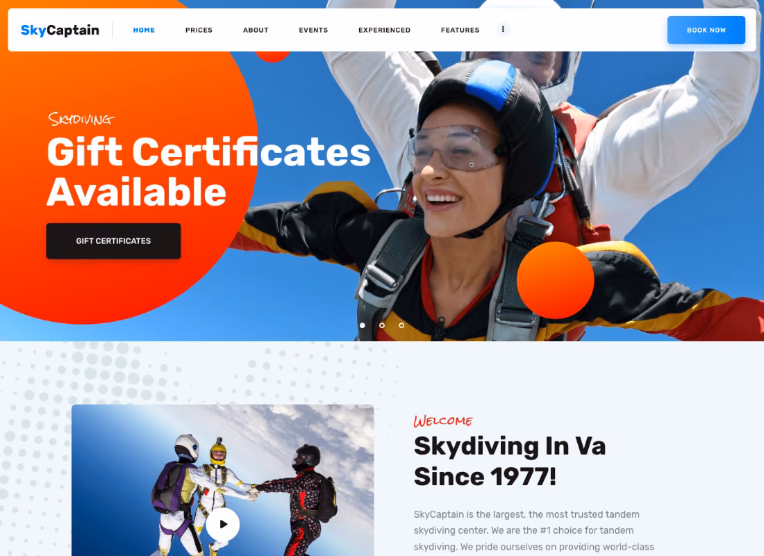 SkyCaptain | Skydiving & Extreme Flying Sports WordPress Theme