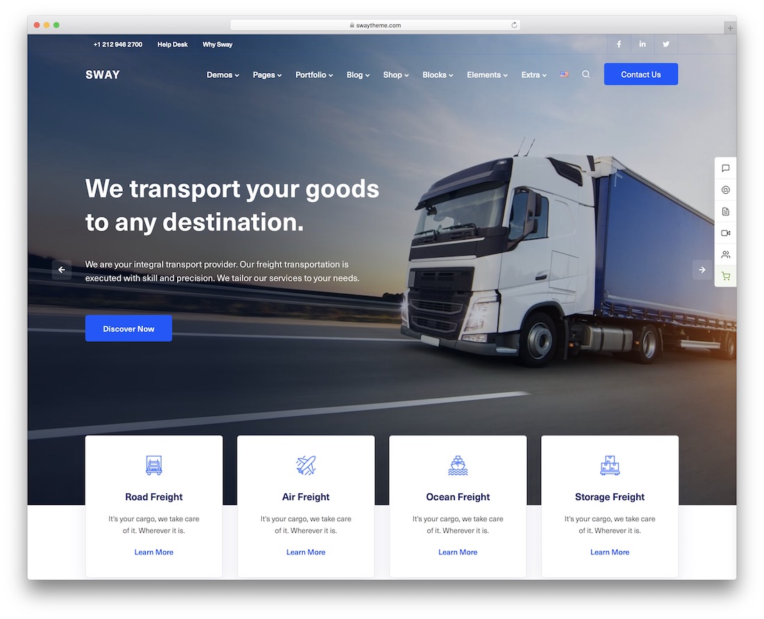 sway transportation logistics wordpress theme