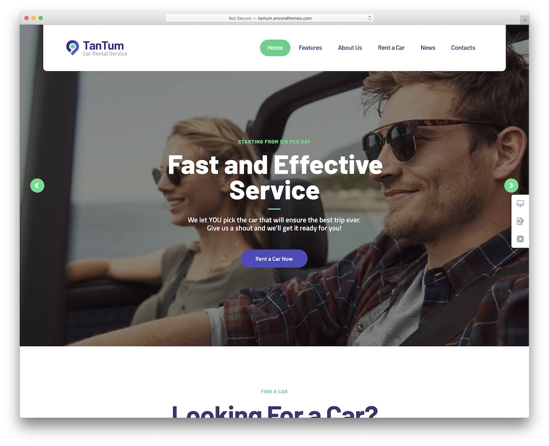tantum taxi car rental service wordpress theme