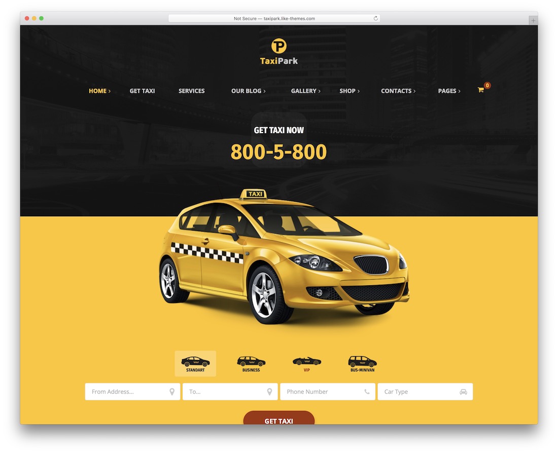 taxipark taxi car rental service wordpress theme