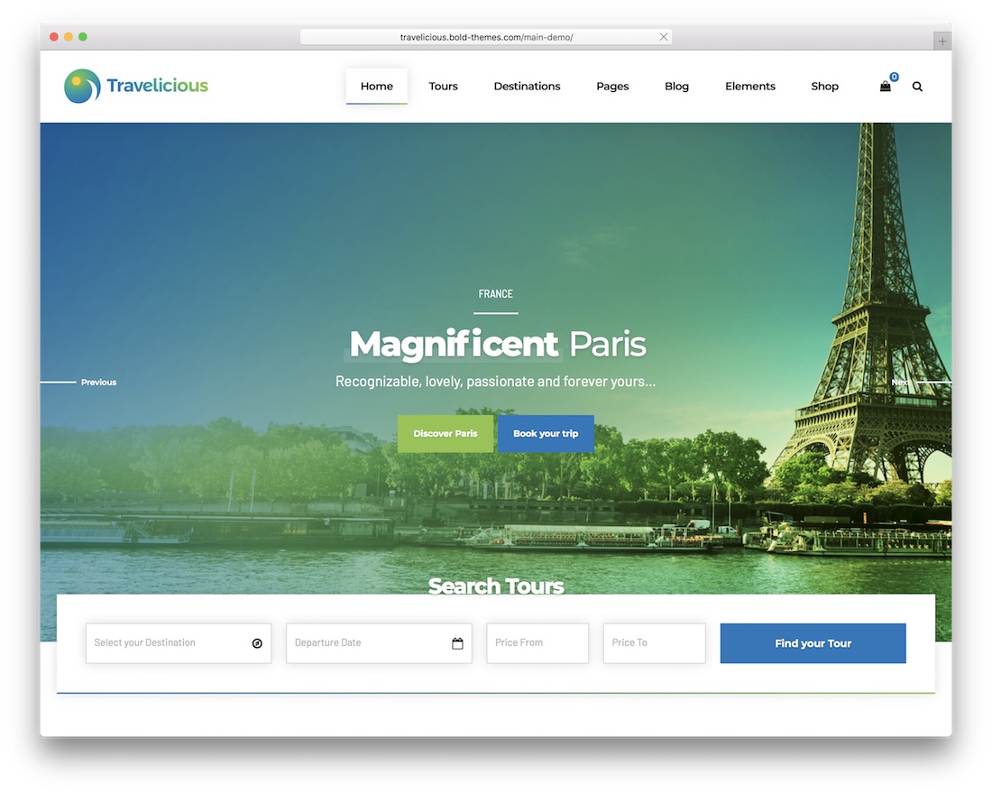 travelicious travel agency wordpress theme