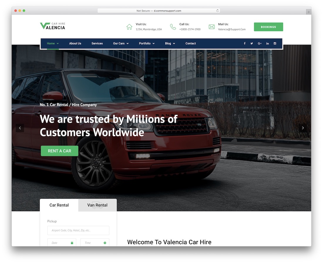 valencia taxi car rental service wordpress theme