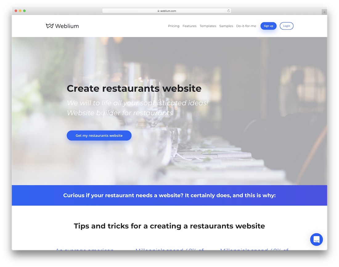 weblium restaurant website builder
