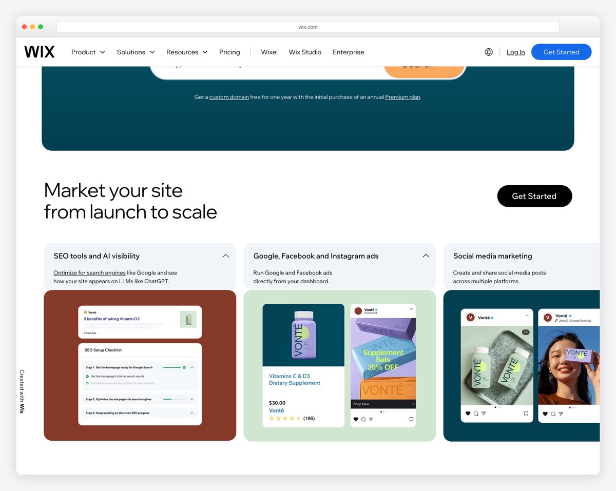 Wix blog builder with drag-and-drop editor and blog management panel