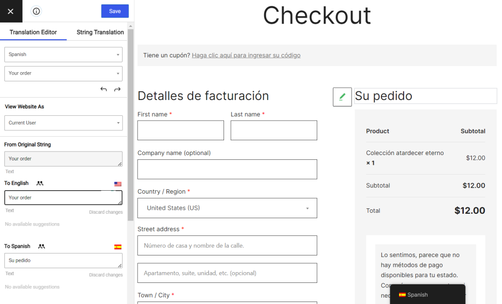 Translate WooCommerce checkout page