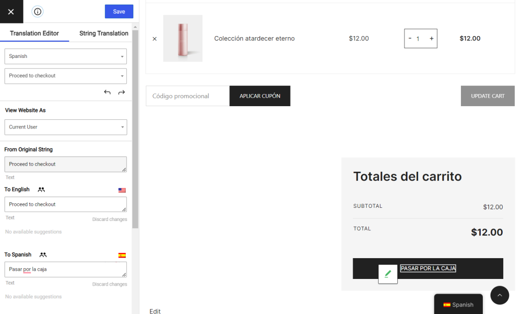 Translate WooCommerce full cart page