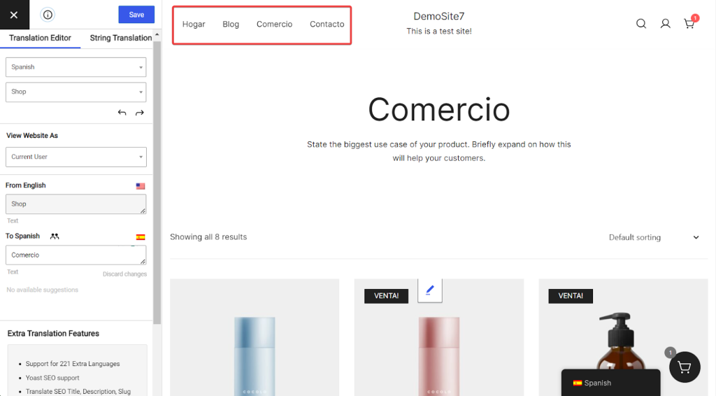 Translate WooCommerce menu