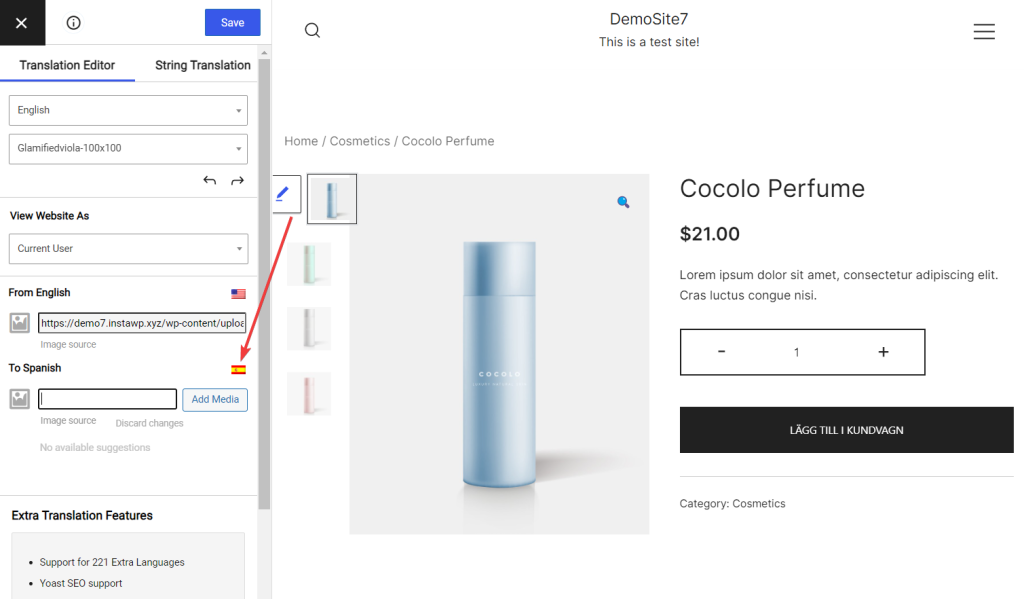 Image attributes translate for WooCommerce using TranslatePress