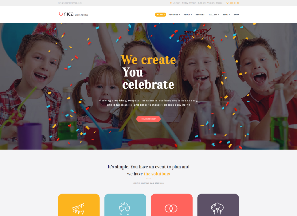 Unica | Event Planning Birthday & Wedding Agency WordPress Theme