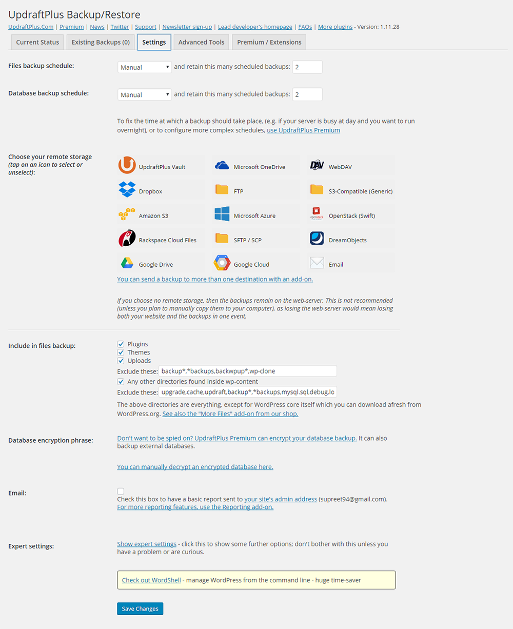UpdraftPlus dashboard preview