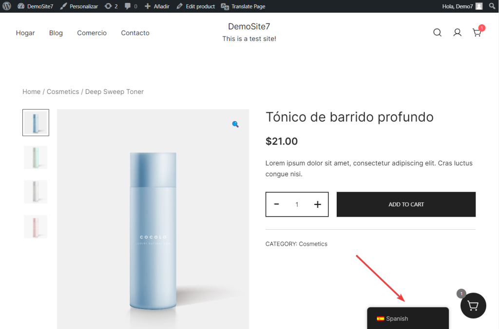 Woocommerce language switcher using TranslatePress 