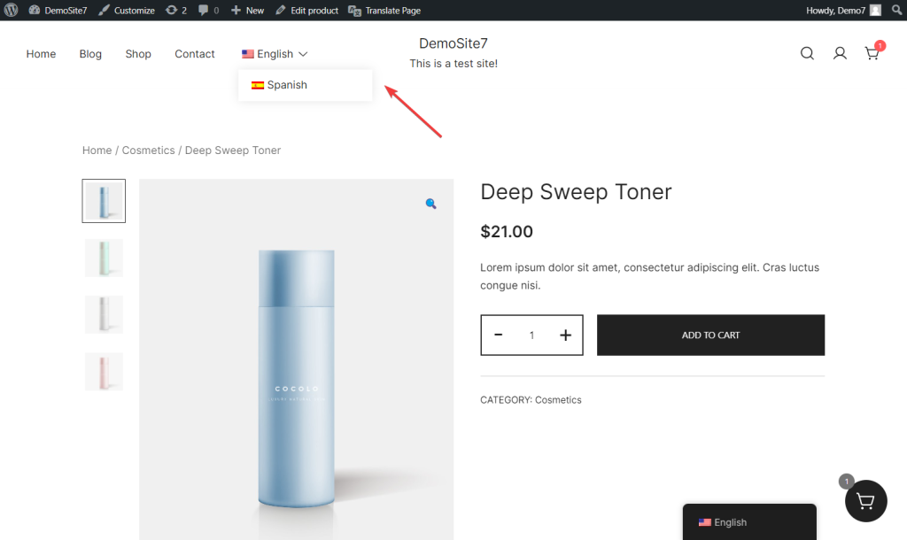 WooCommerce current language menu switcher