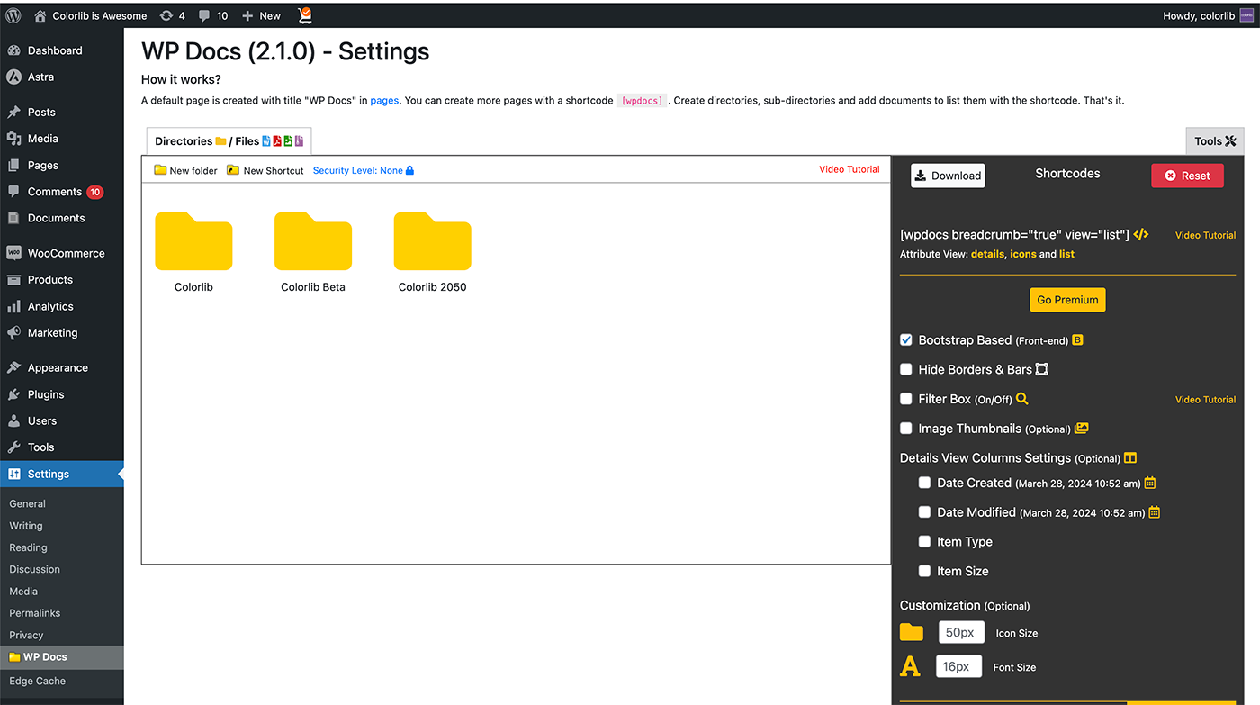 WP Docs plugin backend preview 